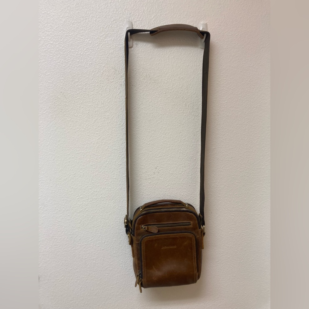 JACK&CHRIS Men’s Crossbody Leather Many Zippers Messenger Bag 10x8x3.
